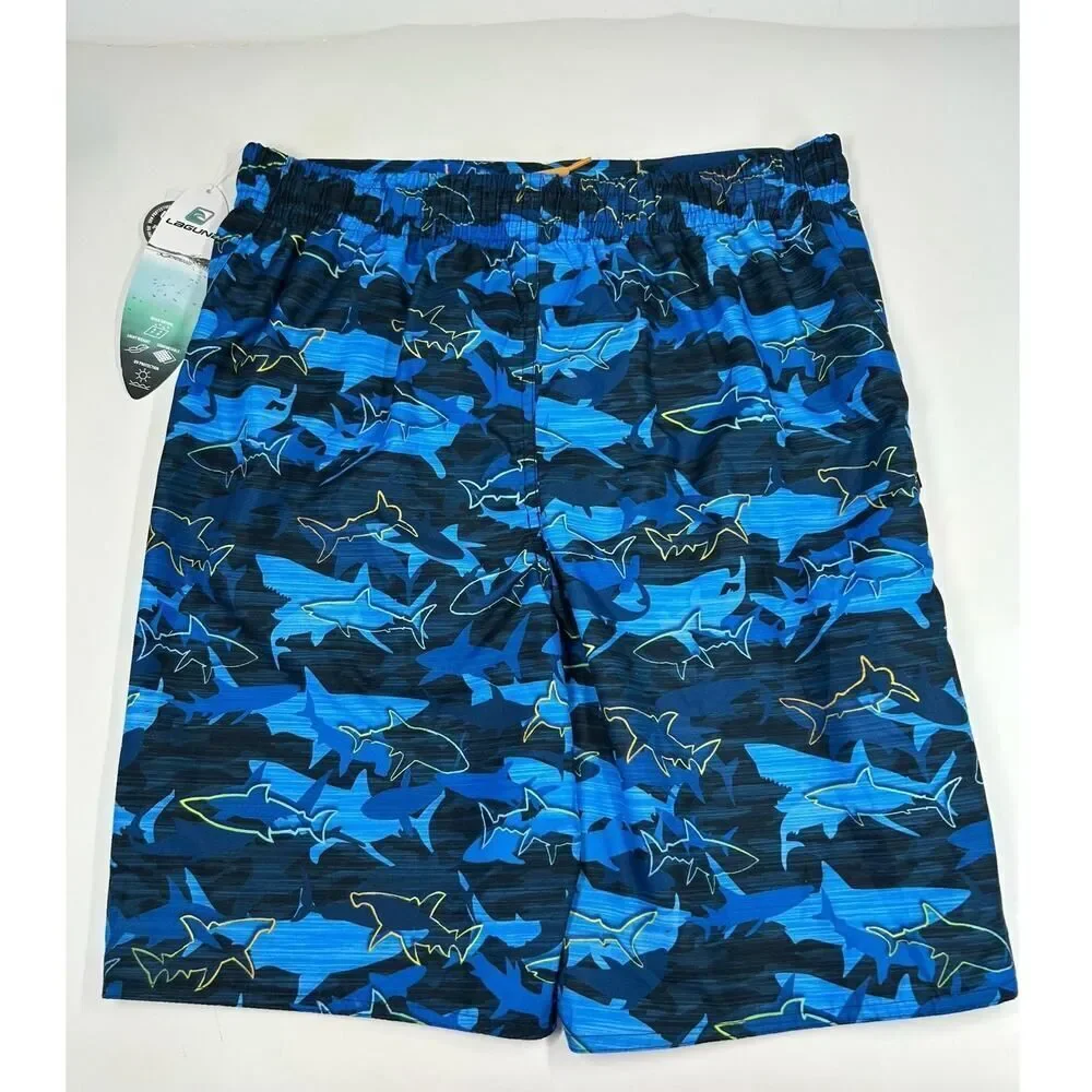 Laguna Boys Blue Electric Sharks‎ Swim Trunks Size XL